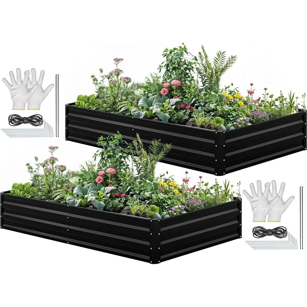 Garden Gloves - 96x48x12 Galvaniz Çelik Yükseltilmiş Bahçe Yatağı