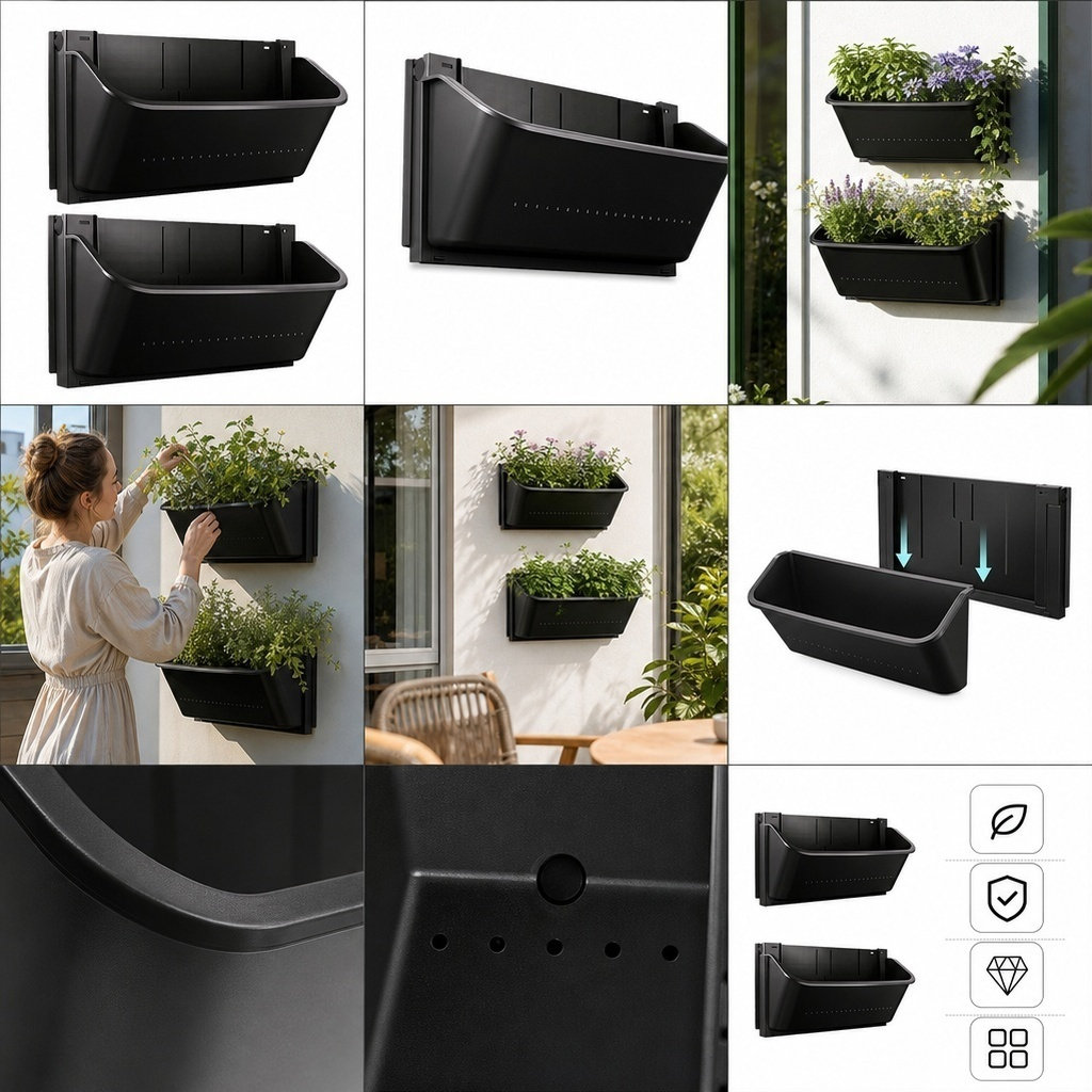 Vertical Planter - 2 Adet Duvara Monte Edilebilen Saksı,